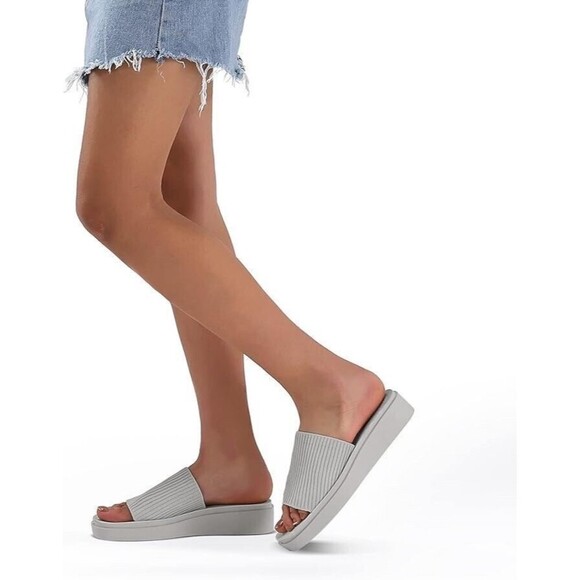 mysoft Womens Knit Platform Sandals Size 9 Gray Summer Slip On Open Toe - Picture 9 of 9